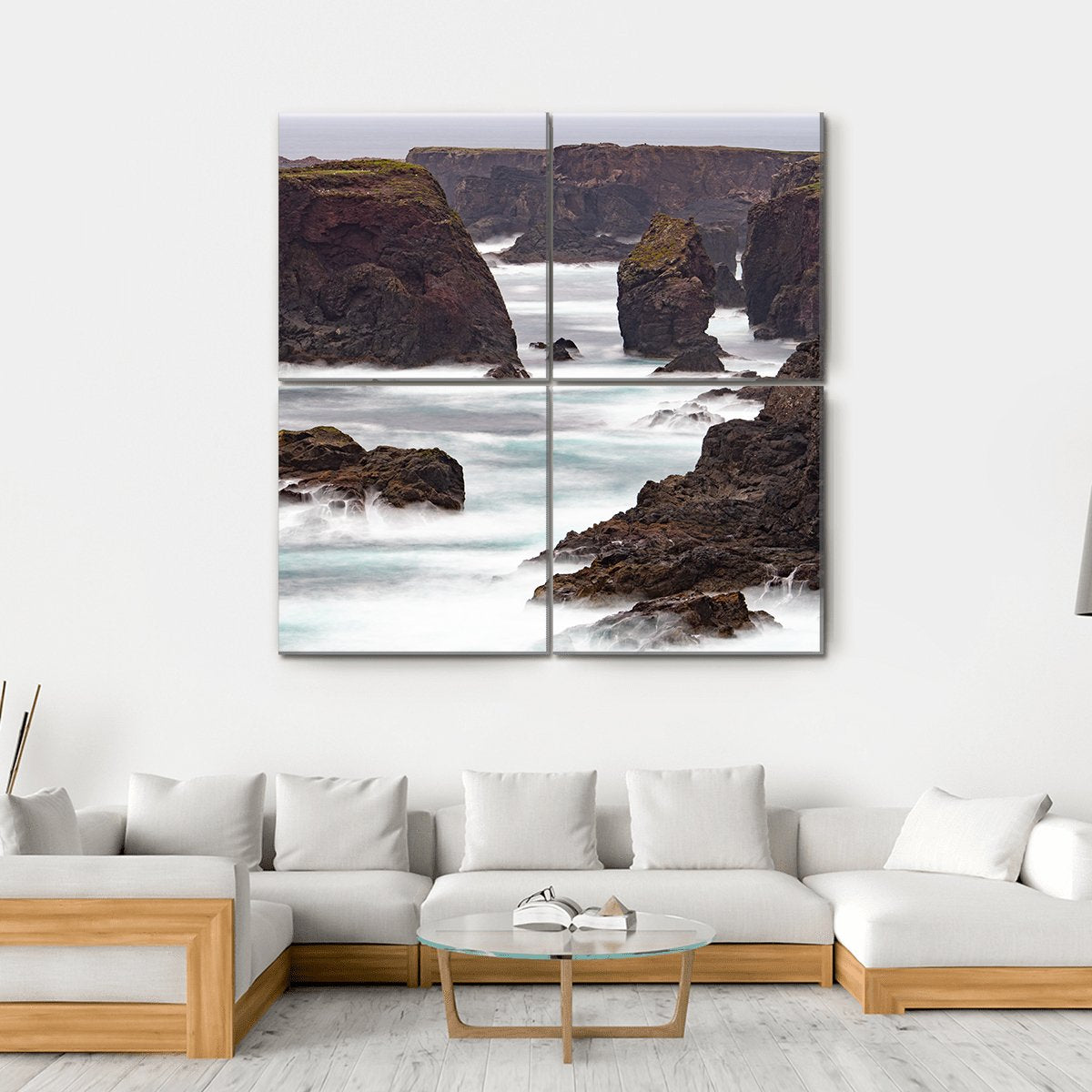 Wild Atlantic Ocean Crashes Against The Sea Canvas Wall Art-4 Square-Gallery Wrap-17" x 17"-Tiaracle