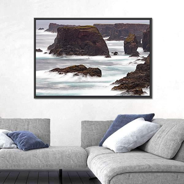 Wild Atlantic Ocean Crashes Against The Sea Canvas Wall Art-1 Piece-Floating Frame-24" x 16"-Tiaracle