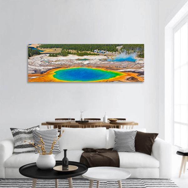 Famous Grand Prismatic Spring Panoramic Canvas Wall Art-1 Piece-36" x 12"-Tiaracle