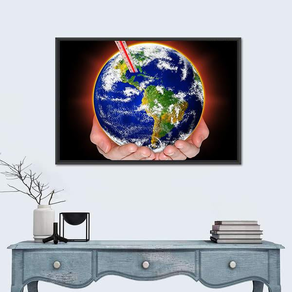 Thermometer In Earth Canvas Wall Art-5 Horizontal-Gallery Wrap-22" x 12"-Tiaracle