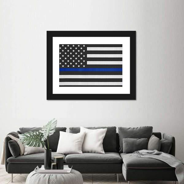Thin Blue Line American Police Flag Canvas Wall Art-1 Piece-Framed Print-20" x 16"-Tiaracle