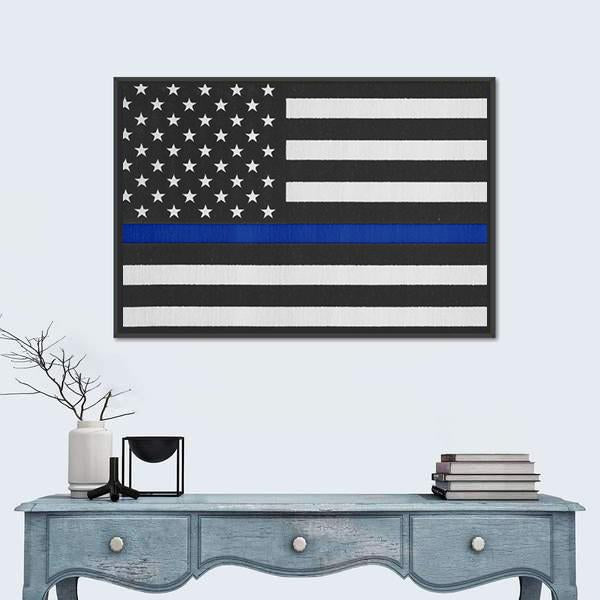 Thin Blue Line American Police Flag Canvas Wall Art-3 Horizontal-Gallery Wrap-25" x 16"-Tiaracle