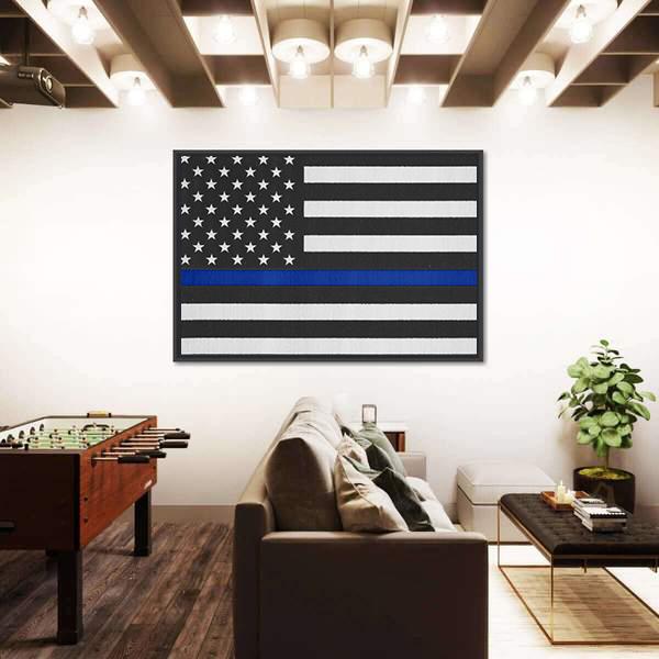 Thin Blue Line American Police Flag Canvas Wall Art-3 Horizontal-Gallery Wrap-25" x 16"-Tiaracle