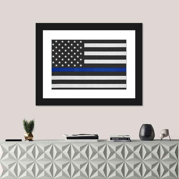 Thin Blue Line American Police Flag Canvas Wall Art-3 Horizontal-Gallery Wrap-25" x 16"-Tiaracle