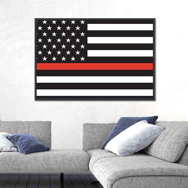 Thin Red Line American Firefighters Flag Canvas Wall Art-1 Piece-Floating Frame-24" x 16"-Tiaracle