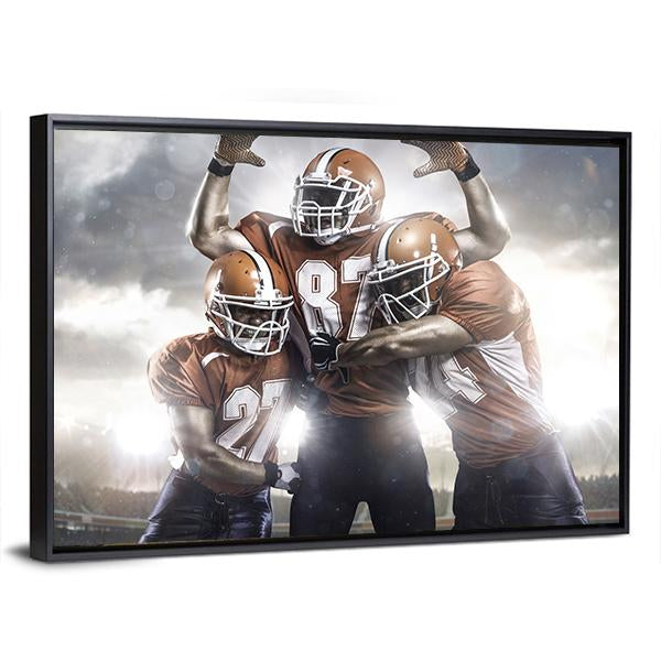 Three American Football Players Canvas Wall Art-3 Horizontal-Gallery Wrap-25" x 16"-Tiaracle