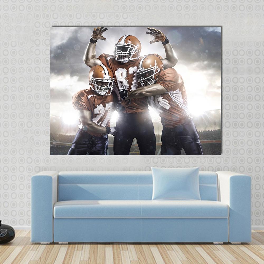 Three American Football Players Canvas Wall Art-1 Piece-Gallery Wrap-36" x 24"-Tiaracle