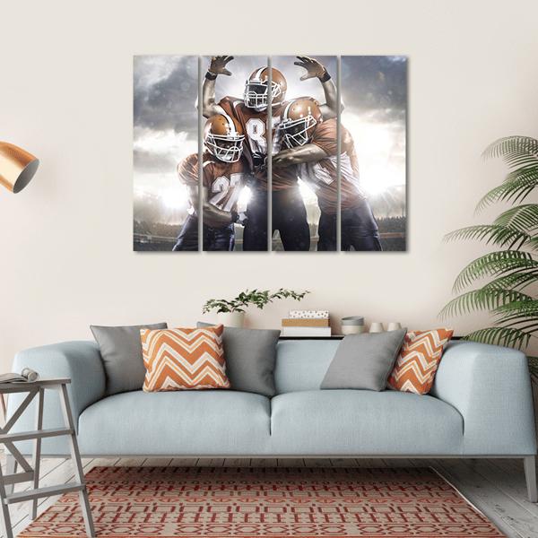 Three American Football Players Canvas Wall Art-4 Horizontal-Gallery Wrap-34" x 24"-Tiaracle