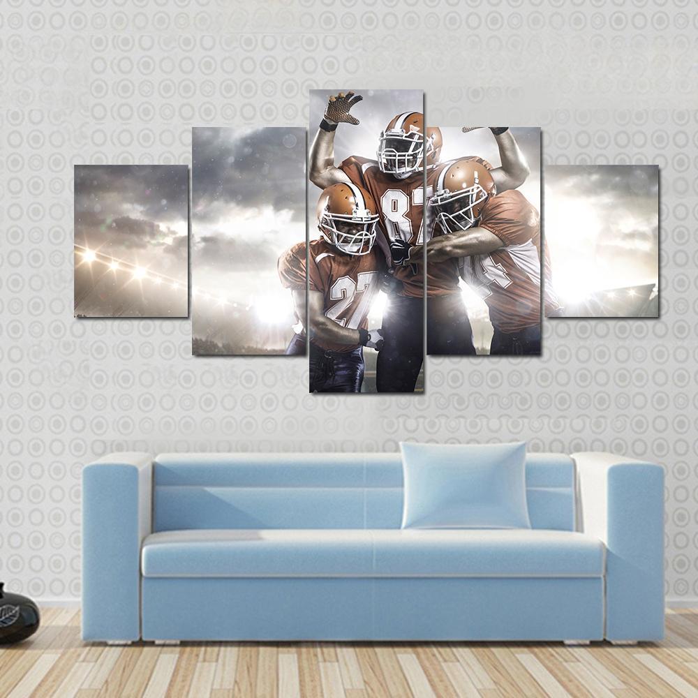 Three American Football Players Canvas Wall Art-5 Star-Gallery Wrap-62" x 32"-Tiaracle