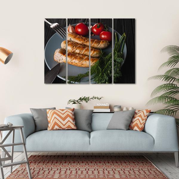 Three Grilled Sausages Canvas Wall Art-4 Horizontal-Gallery Wrap-34" x 24"-Tiaracle