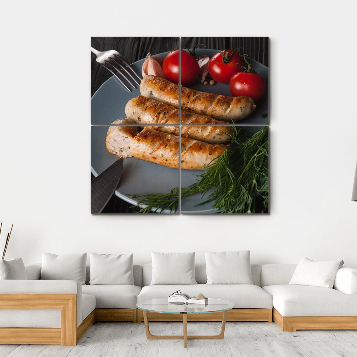 Three Grilled Sausages Canvas Wall Art-4 Square-Gallery Wrap-17" x 17"-Tiaracle