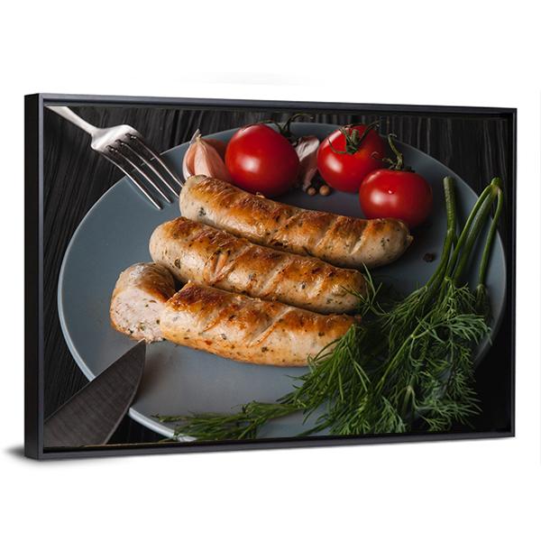 Three Grilled Sausages Canvas Wall Art-3 Horizontal-Gallery Wrap-25" x 16"-Tiaracle