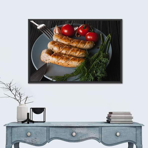 Three Grilled Sausages Canvas Wall Art-3 Horizontal-Gallery Wrap-25" x 16"-Tiaracle