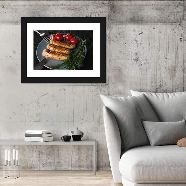 Three Grilled Sausages Canvas Wall Art-5 Horizontal-Gallery Wrap-22" x 12"-Tiaracle