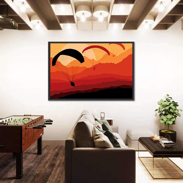 Three Paragliders Over Mountains Canvas Wall Art-5 Horizontal-Gallery Wrap-22" x 12"-Tiaracle