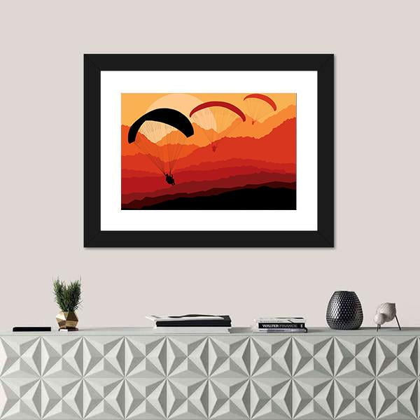 Three Paragliders Over Mountains Canvas Wall Art-5 Horizontal-Gallery Wrap-22" x 12"-Tiaracle