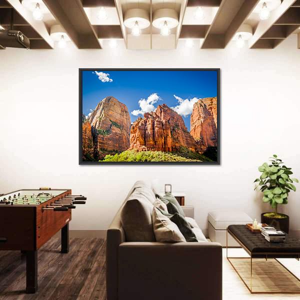 Three Patriarchs Zion National Park Canvas Wall Art-5 Horizontal-Gallery Wrap-22" x 12"-Tiaracle