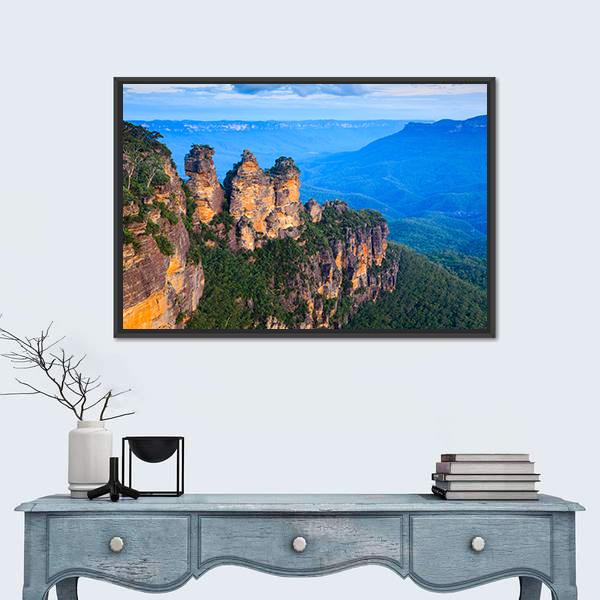 Three Sisters Blue Mountains Canvas Wall Art-3 Horizontal-Gallery Wrap-25" x 16"-Tiaracle