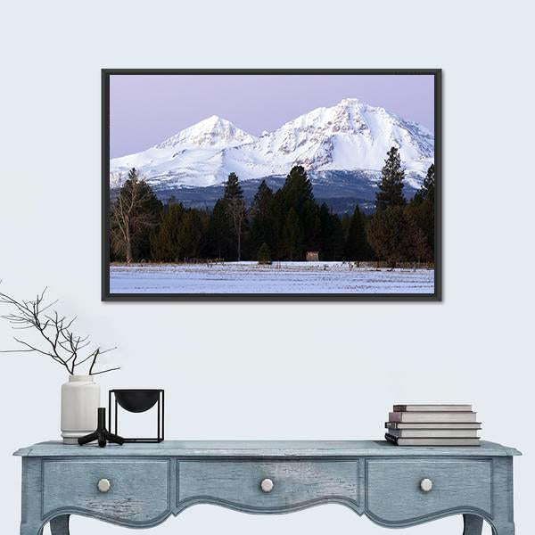 Three Sisters Mountains In Winter Panoramic Canvas Wall Art-1 Piece-36" x 12"-Tiaracle