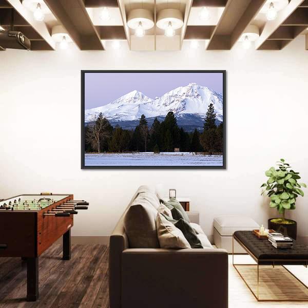 Three Sisters Mountains In Winter Panoramic Canvas Wall Art-1 Piece-36" x 12"-Tiaracle