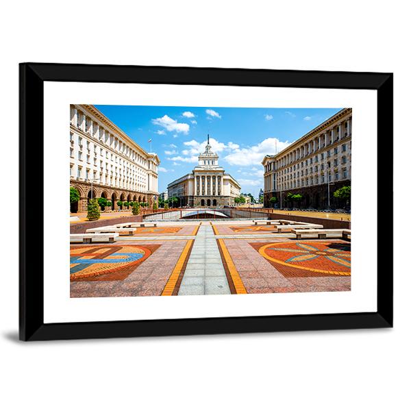 Three Socialist Classicism Edifices Canvas Wall Art-3 Horizontal-Gallery Wrap-25" x 16"-Tiaracle