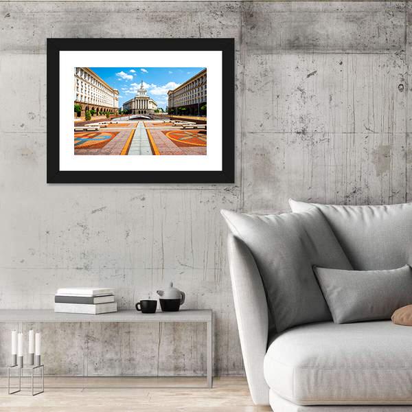 Three Socialist Classicism Edifices Canvas Wall Art-3 Horizontal-Gallery Wrap-25" x 16"-Tiaracle