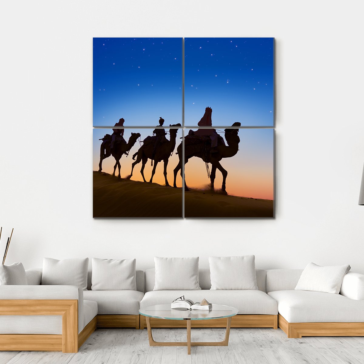Three Wise Men In Desert Canvas Wall Art-4 Square-Gallery Wrap-17" x 17"-Tiaracle