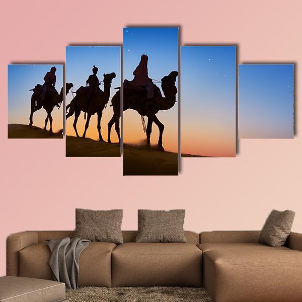 Three Wise Men In Desert Canvas Wall Art-5 Star-Gallery Wrap-62" x 32"-Tiaracle