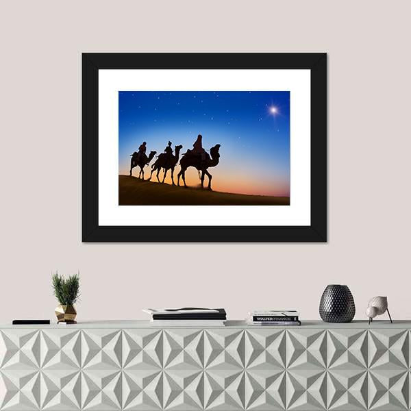 Three Wise Men In Desert Panoramic Canvas Wall Art-1 Piece-36" x 12"-Tiaracle