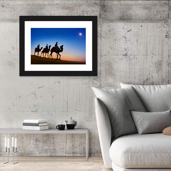 Three Wise Men In Desert Panoramic Canvas Wall Art-1 Piece-36" x 12"-Tiaracle