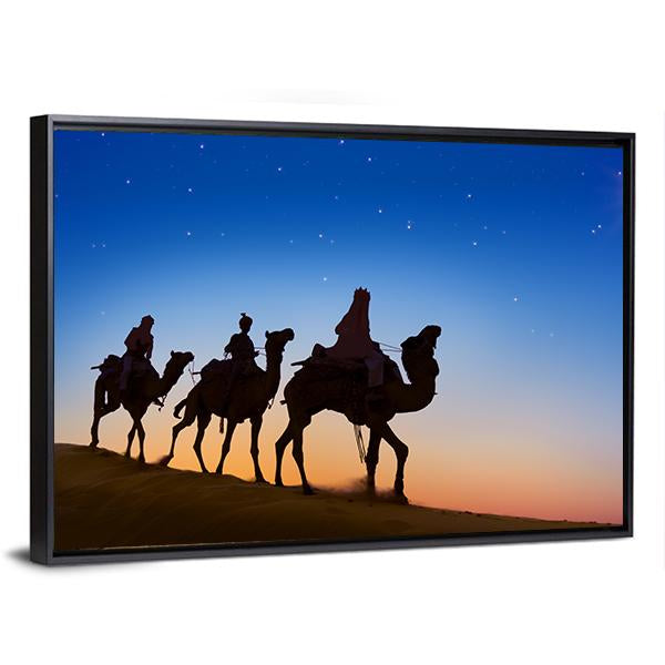 Three Wise Men In Desert Panoramic Canvas Wall Art-1 Piece-36" x 12"-Tiaracle