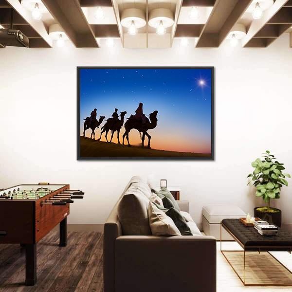 Three Wise Men In Desert Panoramic Canvas Wall Art-1 Piece-36" x 12"-Tiaracle
