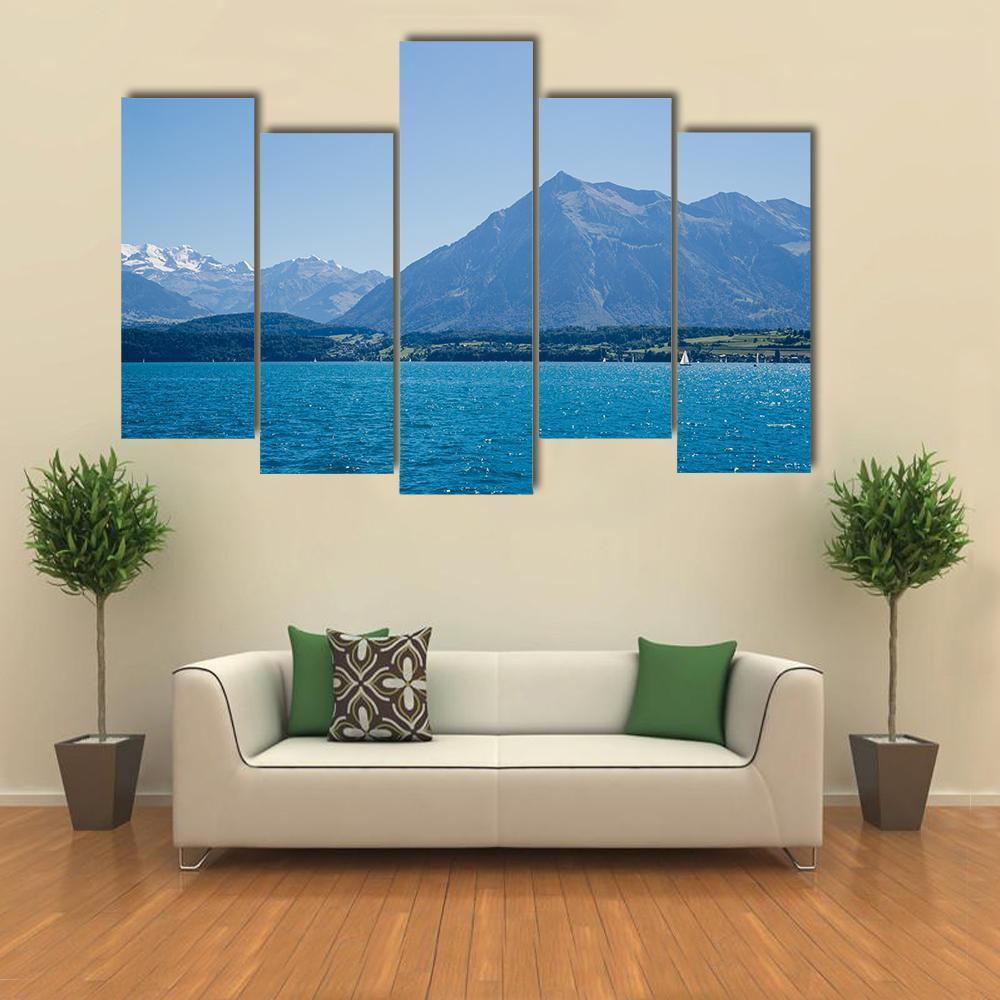 Thun Lake Switzerland Canvas Wall Art-5 Pop-Gallery Wrap-47" x 32"-Tiaracle