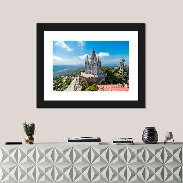 Tibidabo Church On Mountain Canvas Wall Art-5 Horizontal-Gallery Wrap-22" x 12"-Tiaracle