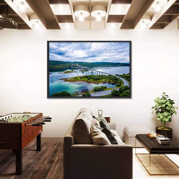 Tjeldsundbrua Bridge Norway Canvas Wall Art-3 Horizontal-Gallery Wrap-25" x 16"-Tiaracle