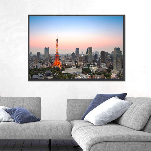 Tokyo City Skyline Canvas Wall Art-1 Piece-Floating Frame-24" x 16"-Tiaracle