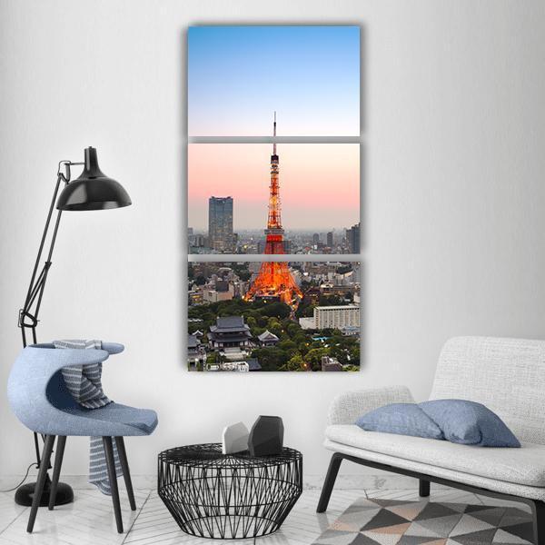 Tokyo City Skyline Vertical Canvas Wall Art-3 Vertical-Gallery Wrap-12" x 25"-Tiaracle