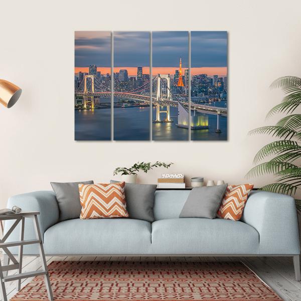 Tokyo Rainbow Bridge Canvas Wall Art-4 Horizontal-Gallery Wrap-34" x 24"-Tiaracle