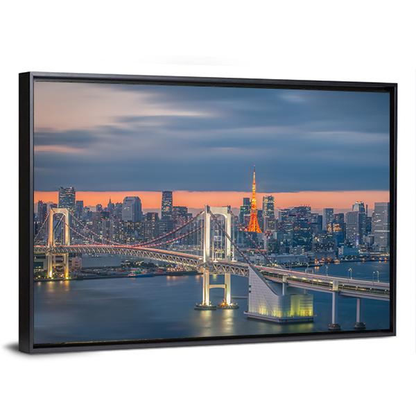 Tokyo Rainbow Bridge Canvas Wall Art-3 Horizontal-Gallery Wrap-25" x 16"-Tiaracle