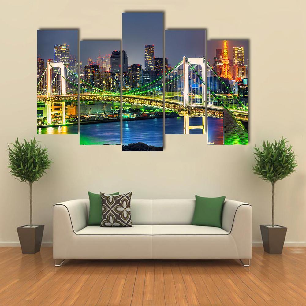 Rainbow Bridge In Tokyo Canvas Wall Art-5 Pop-Gallery Wrap-47" x 32"-Tiaracle