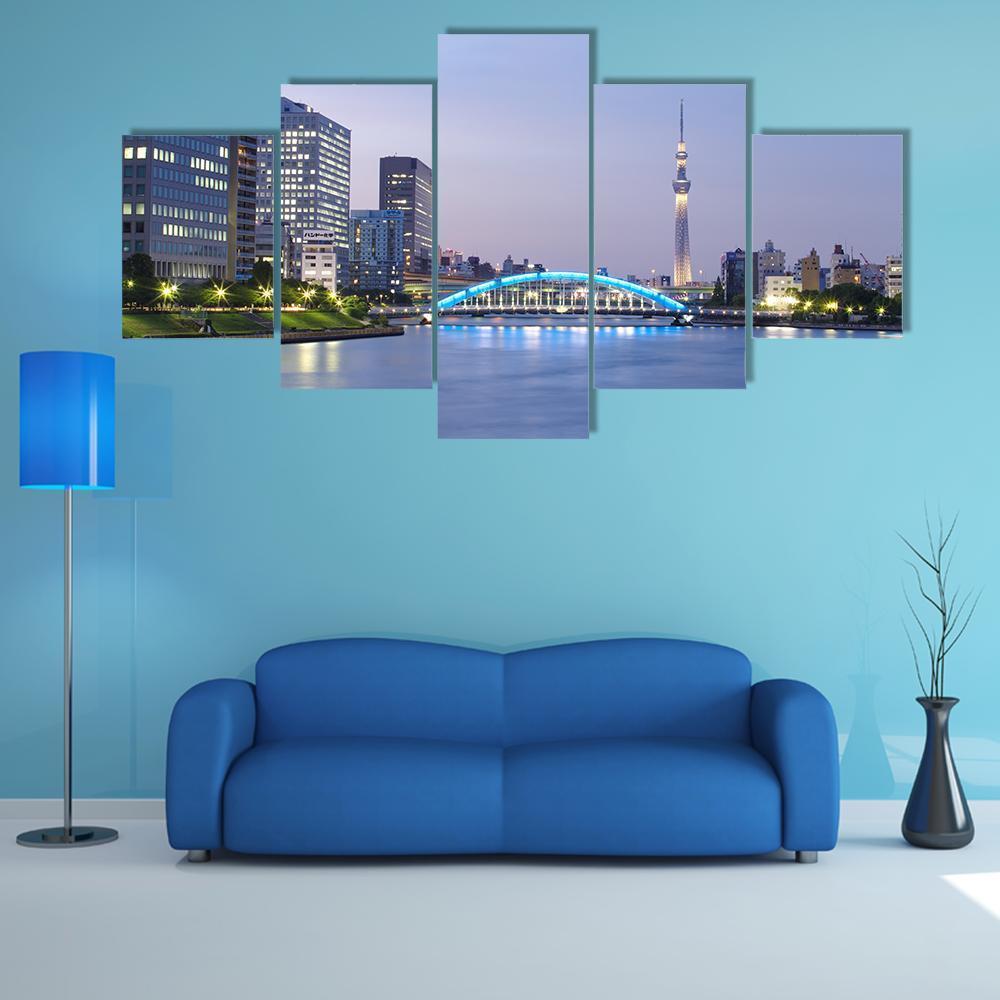 Tokyo Skyline Japan Canvas Wall Art-5 Star-Gallery Wrap-62" x 32"-Tiaracle