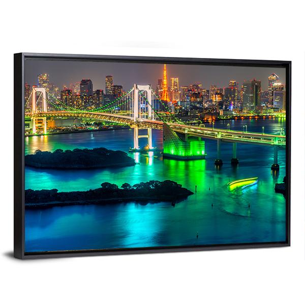 Tokyo Tower & Rainbow Bridge Canvas Wall Art-3 Horizontal-Gallery Wrap-25" x 16"-Tiaracle