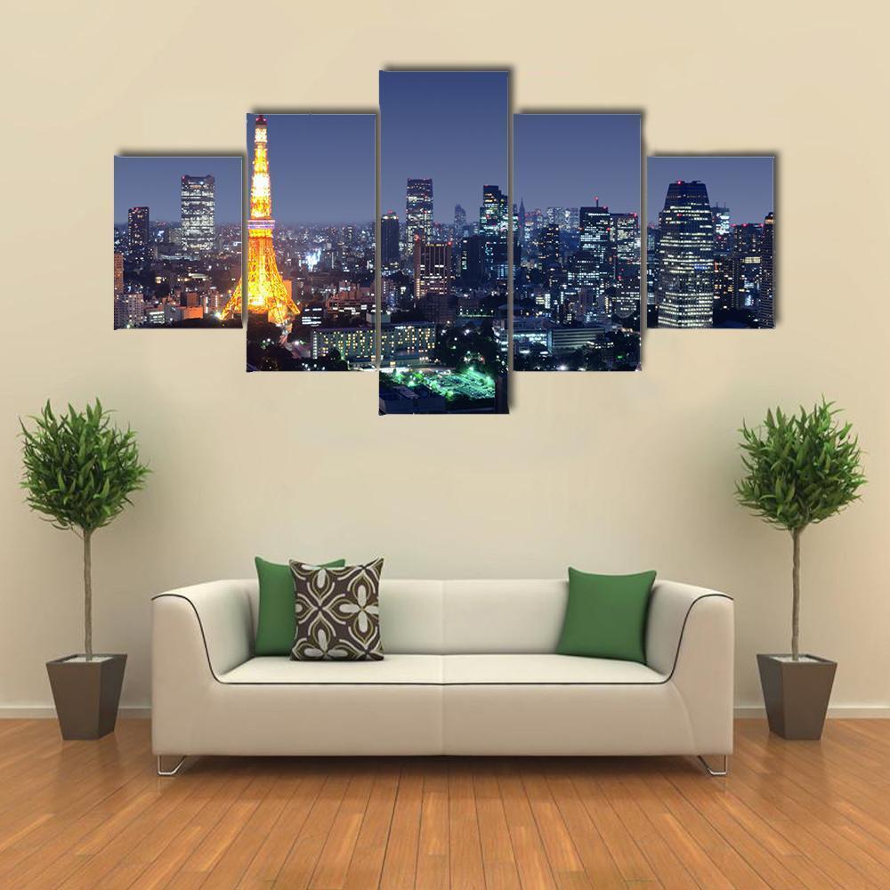 Tokyo Tower Japan Canvas Wall Art-5 Star-Gallery Wrap-62" x 32"-Tiaracle