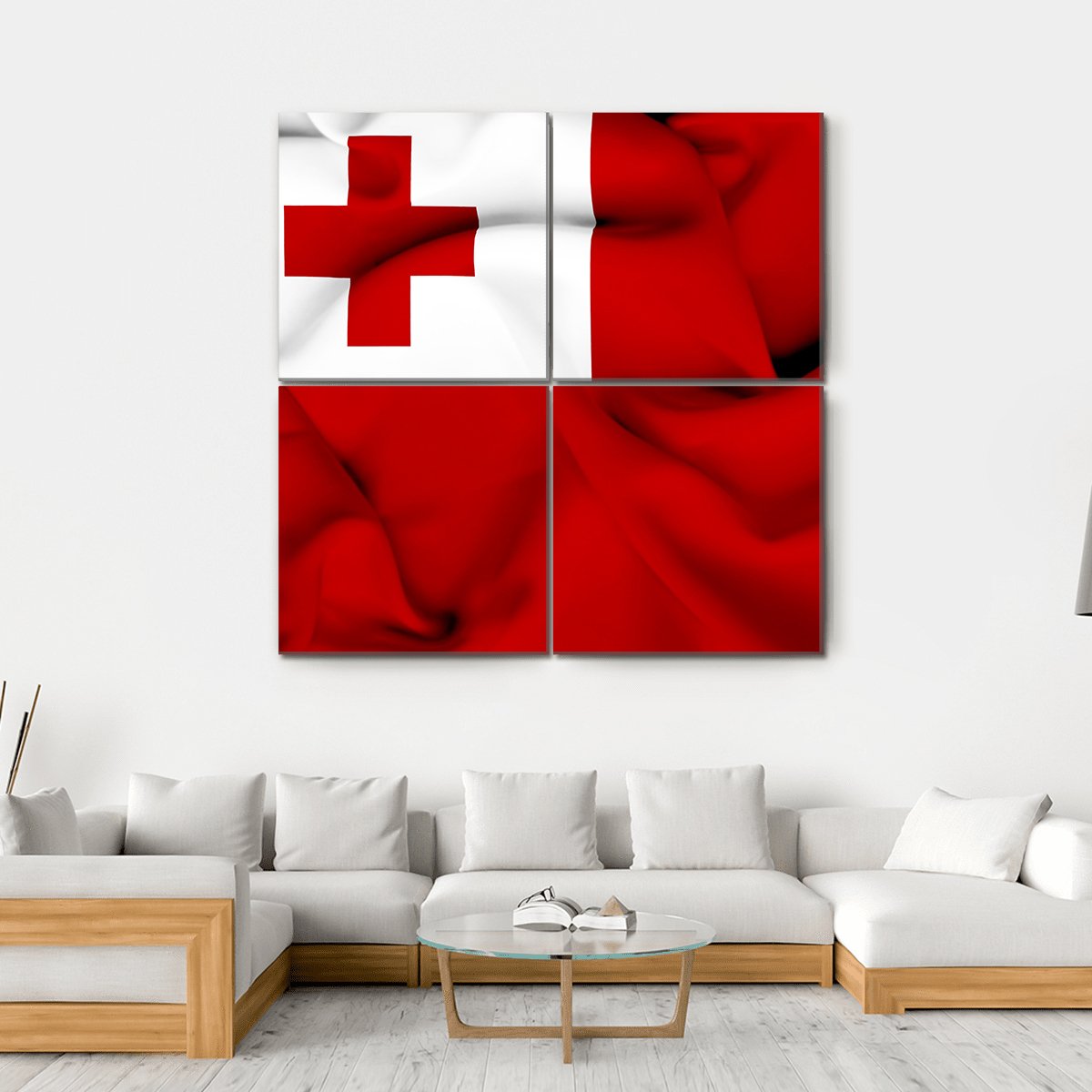 Waving Tonga Flag Canvas Wall Art-4 Square-Gallery Wrap-17" x 17"-Tiaracle