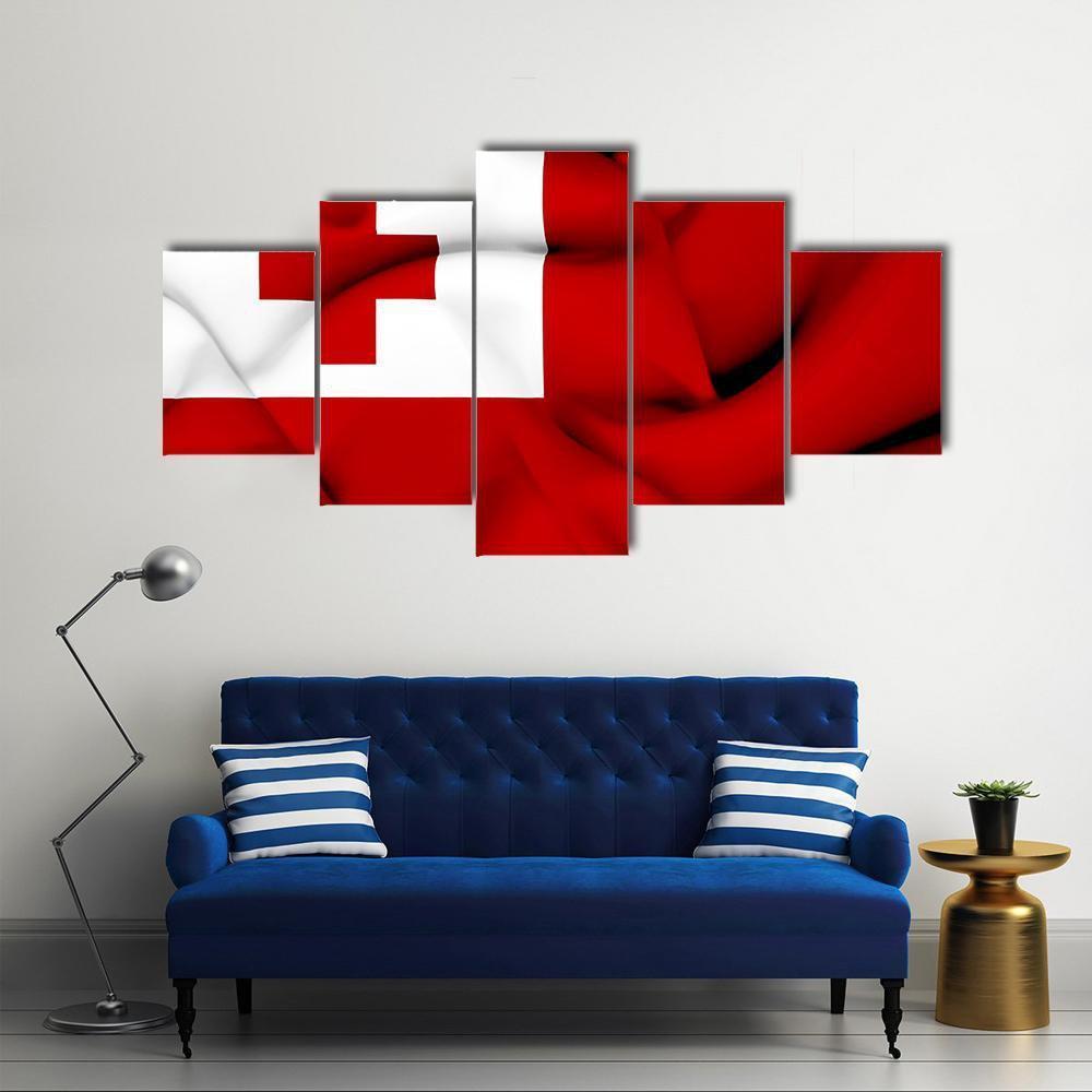 Waving Tonga Flag Canvas Wall Art-5 Star-Gallery Wrap-62" x 32"-Tiaracle