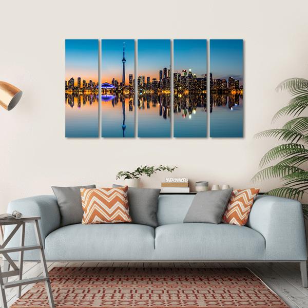 Toronto Skyline At Dusk Canvas Wall Art-5 Horizontal-Gallery Wrap-22" x 12"-Tiaracle