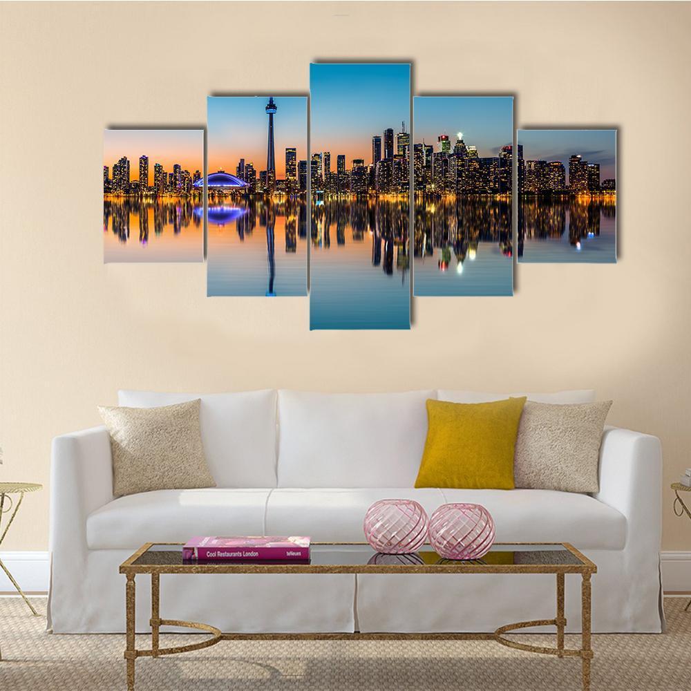 Toronto Skyline At Dusk Canvas Wall Art-5 Star-Gallery Wrap-62" x 32"-Tiaracle