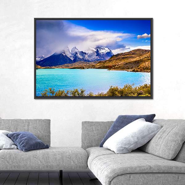 Torres Del Paine Chile Canvas Wall Art-1 Piece-Floating Frame-24" x 16"-Tiaracle