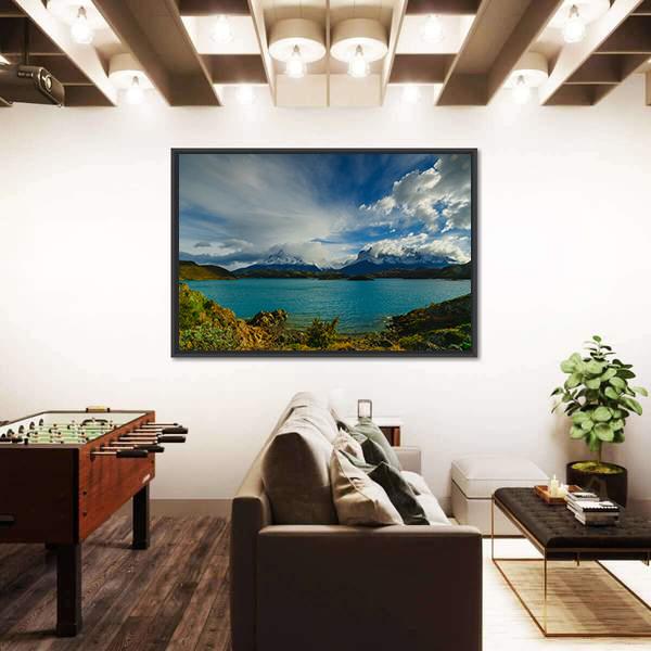 Torres Mountains From Lake Panoramic Canvas Wall Art-1 Piece-36" x 12"-Tiaracle