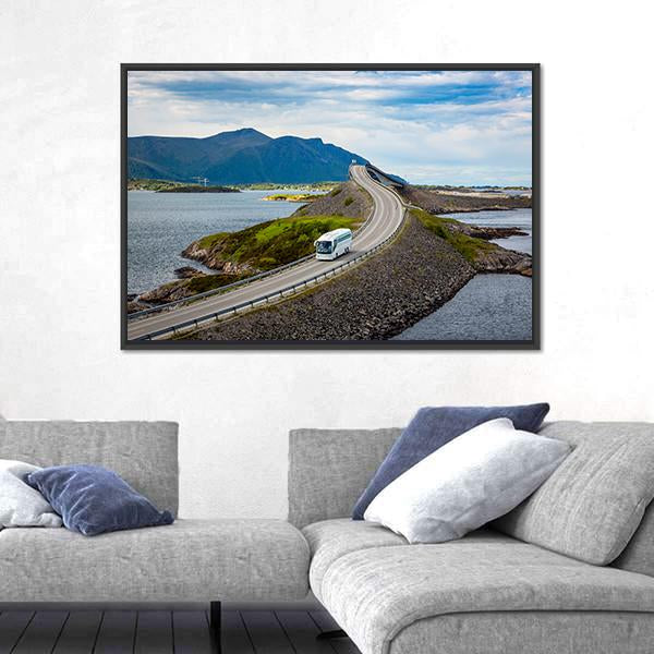 Tourist Bus On Atlantic Road Canvas Wall Art-1 Piece-Floating Frame-24" x 16"-Tiaracle